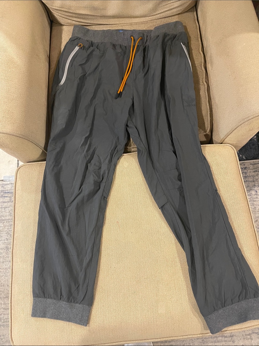 adidas Men's Gray Jogger Pants with Orange Drawstring